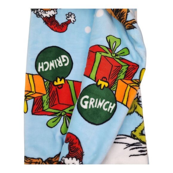 Dr. Seuss The Grinch Oversized Plush Throw Blanket 50x60" Holiday Christmas Blue - Picture 3 of 15